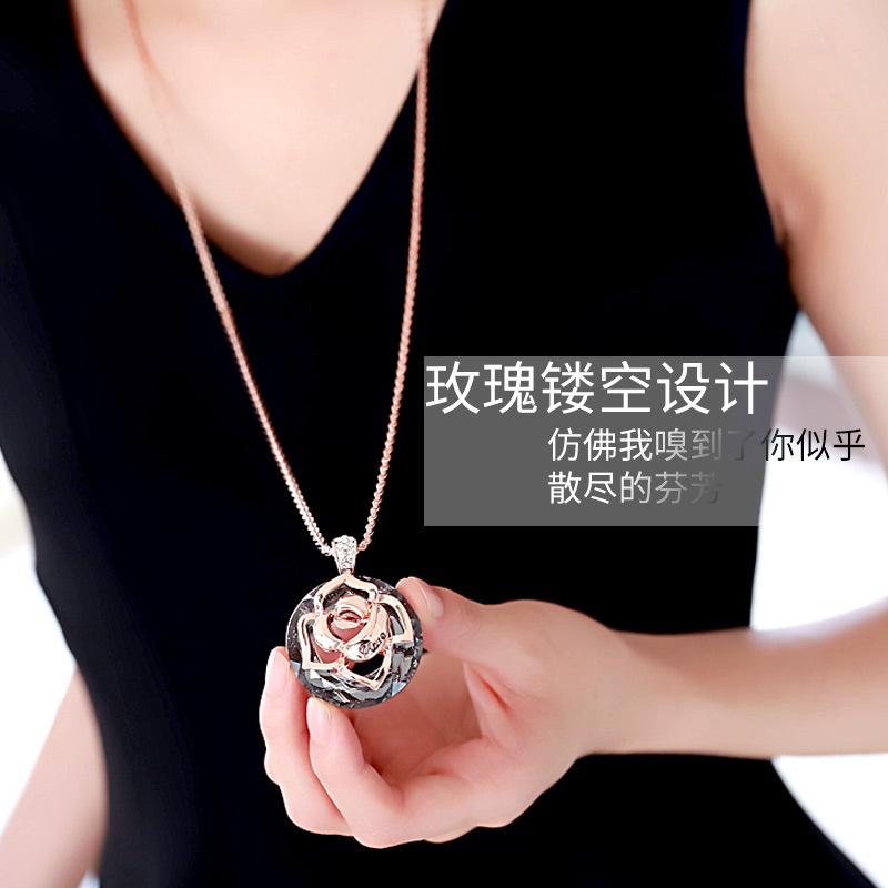 South Korea's New Rose Necklace Long Temperament Crystal Flower Sweater Chain Niche Accessories