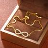 Gold Plated CZ Infinity Symbol Adjustable Bolo Bracelet, Sparkling Love Forever Charm Bracelet for Women