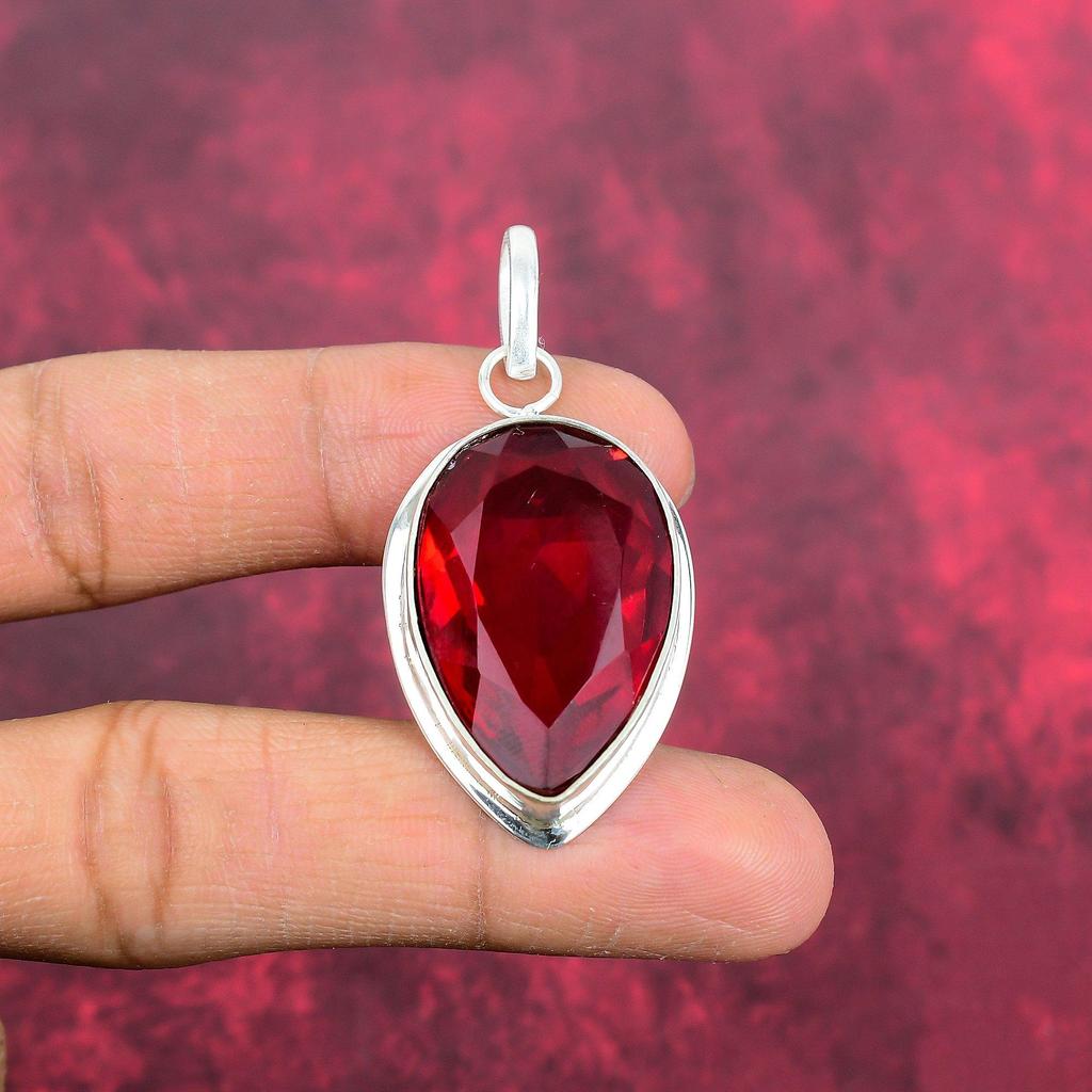 Wisiorek z granatu 925 z litego srebra, ręcznie robiony wisiorek z kamieni szlachetnych, prezent dla żony, nowy wisiorek