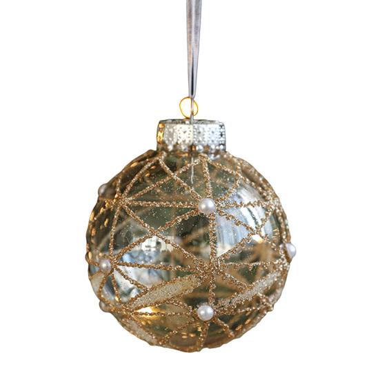 Christmas Ball Ornament Faux Pearl Glittery Tree Decoration Festive Hanging Baubles with Rope Party Decor