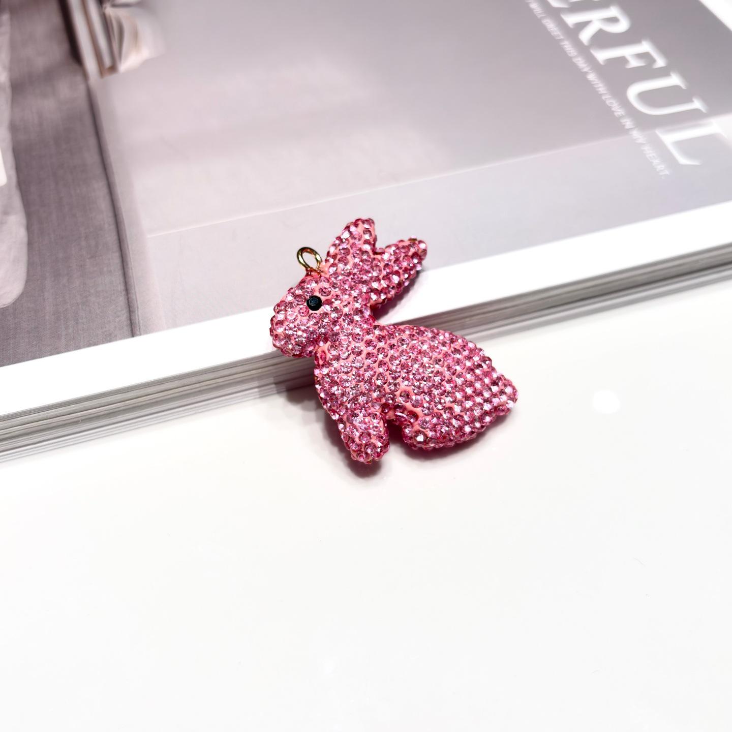 Ceramic & Rhinestone Rabbit Keychain Pendant - Cute Diamond-Inlaid Bag Ornament Accessories