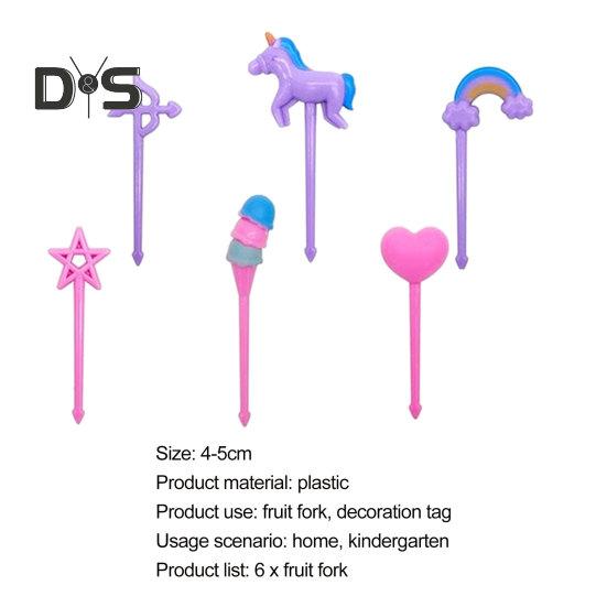 6 st/set tvättbar fruktgaffel Multifunktionell bekväm tecknad fruktgaffel