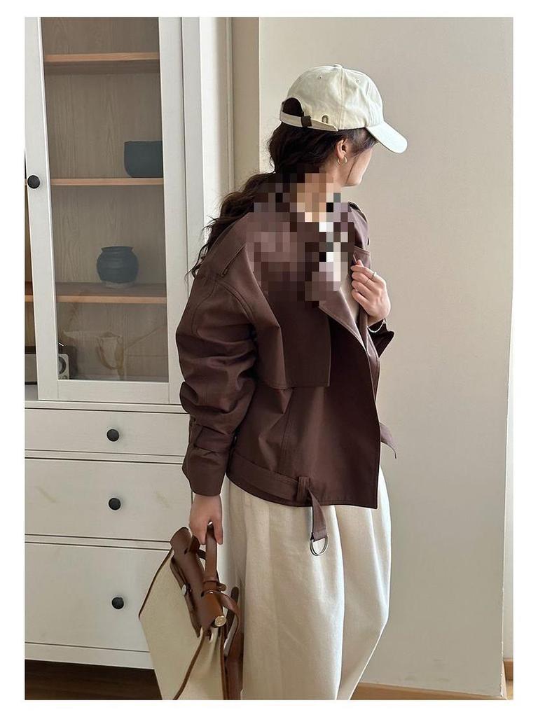 Women's Korean-Style Casual Loose Petite Trench Coat - Versatile Short Jacket for Spring & Autumn 2024