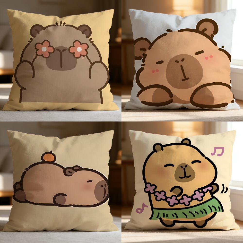 Hot Capybara Cushion Cover Soft Washable Pillow Case Multi-Scene For Couch Bed Travel Office Use