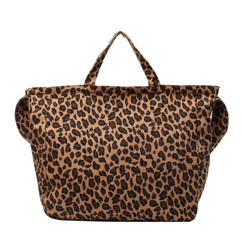 Leopard Print Canvas Commuting Lazy Wind Bag Women 2025 Fashion Portable Large Capacity Shoulder Mommy Bag Crossbody