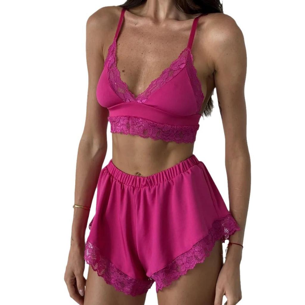 New Lace Patchwork Camisole & Shorts Pajama Set - Sexy & Comfortable Two-Piece for Women