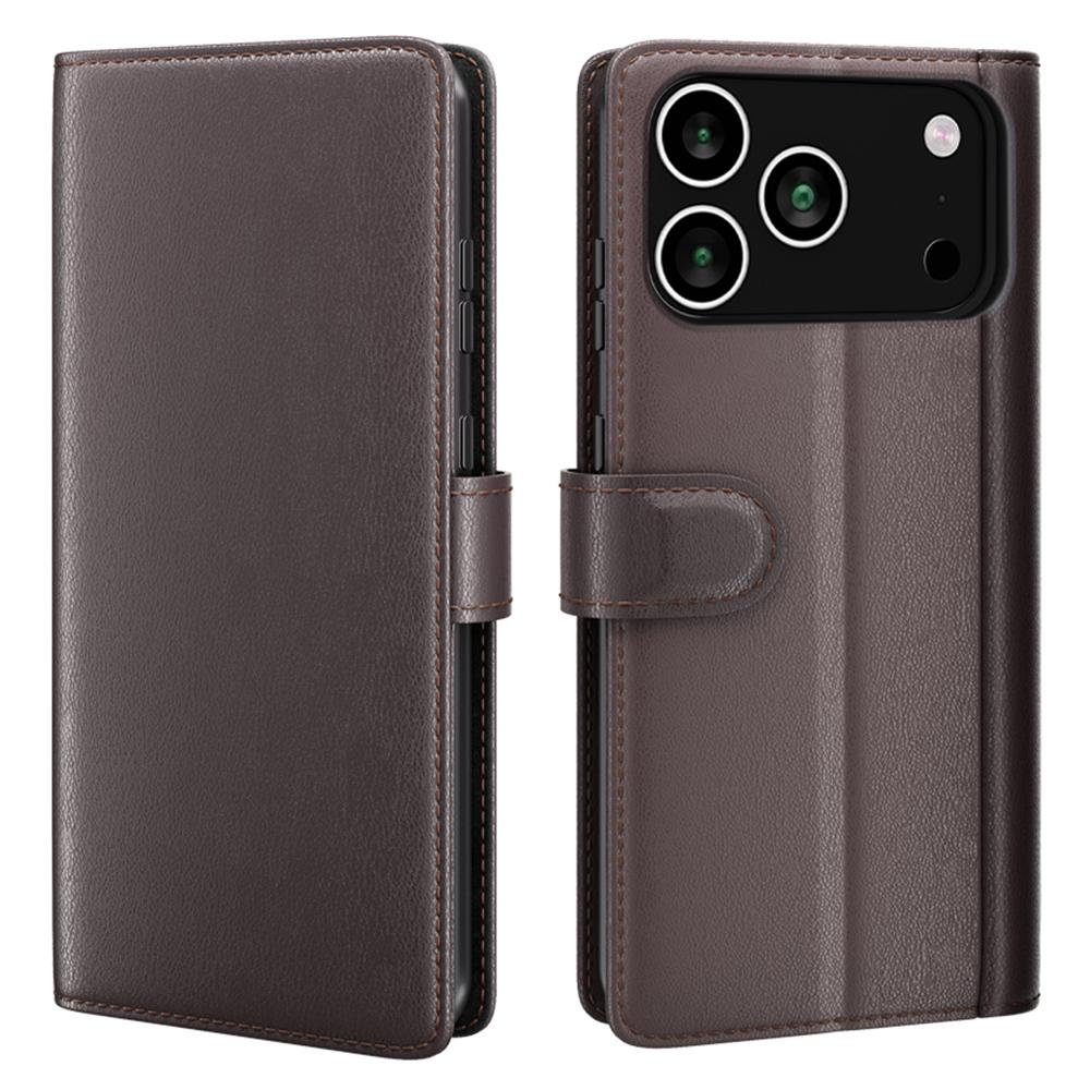 For iPhone 17 Pro Max Stand Cases Calf Texture Genuine Split Leather Wallet Phone Cover