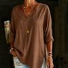 2026 Amazon European and American Cross-border Women's Clothing Street Fashion Solid Color V-neck Loose Top Long Sleeve Cotton and Linen Shirt