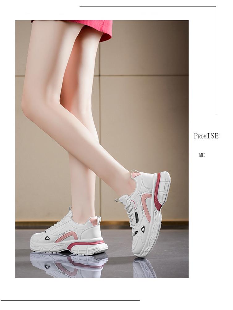 2025 Spring Women's Korean Style Breathable White Sneakers: Versatile Thick Sole, Height Increasing, Casual Sports Dad Shoes