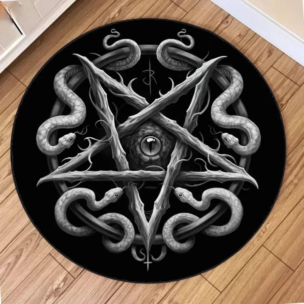 Pentagramm Schädel Cthulhu Magischer Kreis Runder Teppich Hexe Gothic Rock Interieur Mystisches Blau Rosa Hölle Dekoration