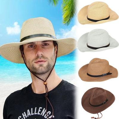 Straw- Cowboy Hat Men And Women Wide-brimmed Beach Hat Panama Fedora Hat Outdoor Can Store Straw- Hat Western Style
