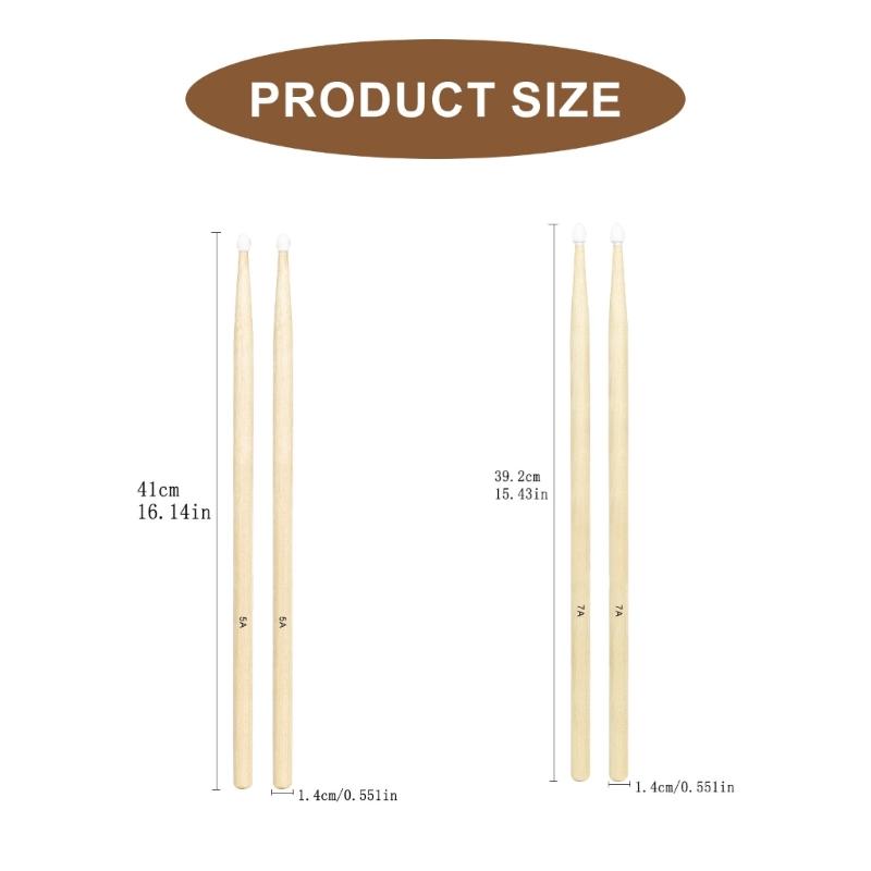 1pair High Quality Hard Maple Wood Drumsticks Portables Musical Drumsticks for Practice and Performances