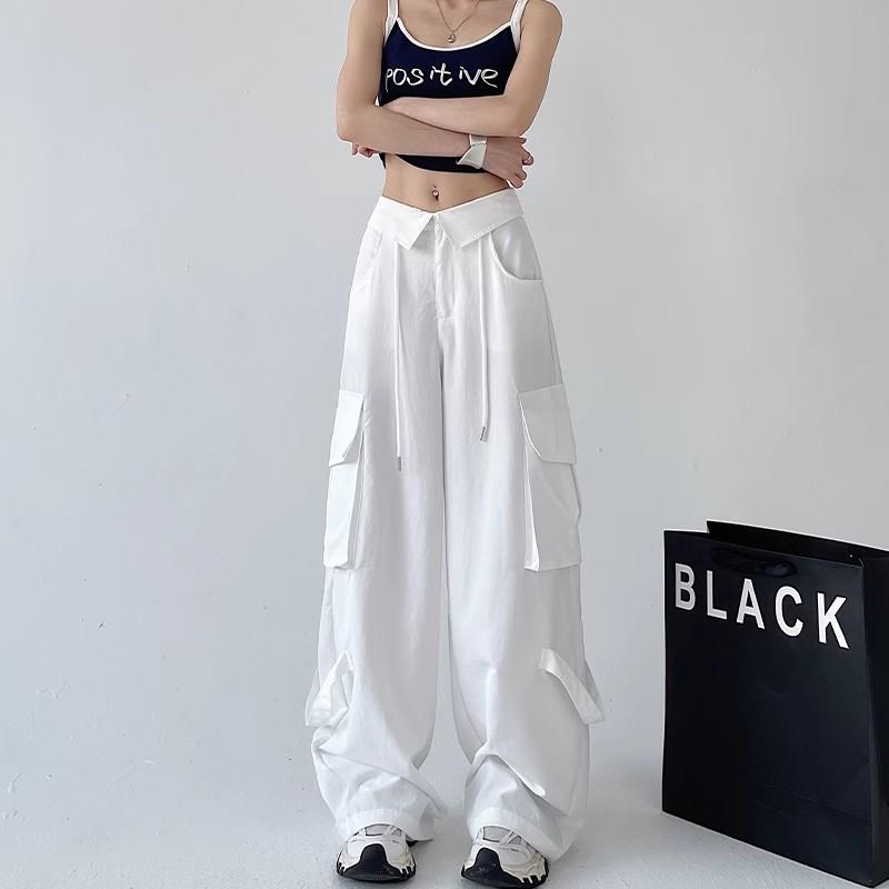 Quick-drying Paratrooper Overalls Women's Autumn New Design Sense Turned Waist Casual Loose Straight Wide-leg Sweatpants