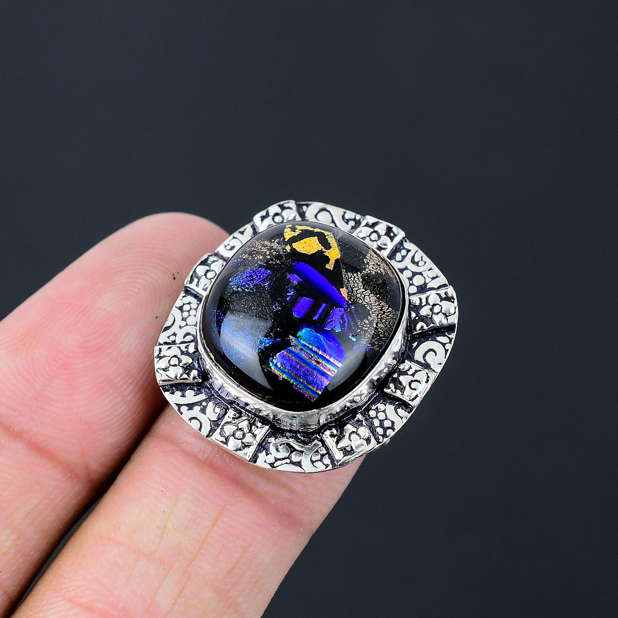 

Natural American Dichroic Glass Multi Stone Ring Size 7 925 Silver For Girls 7