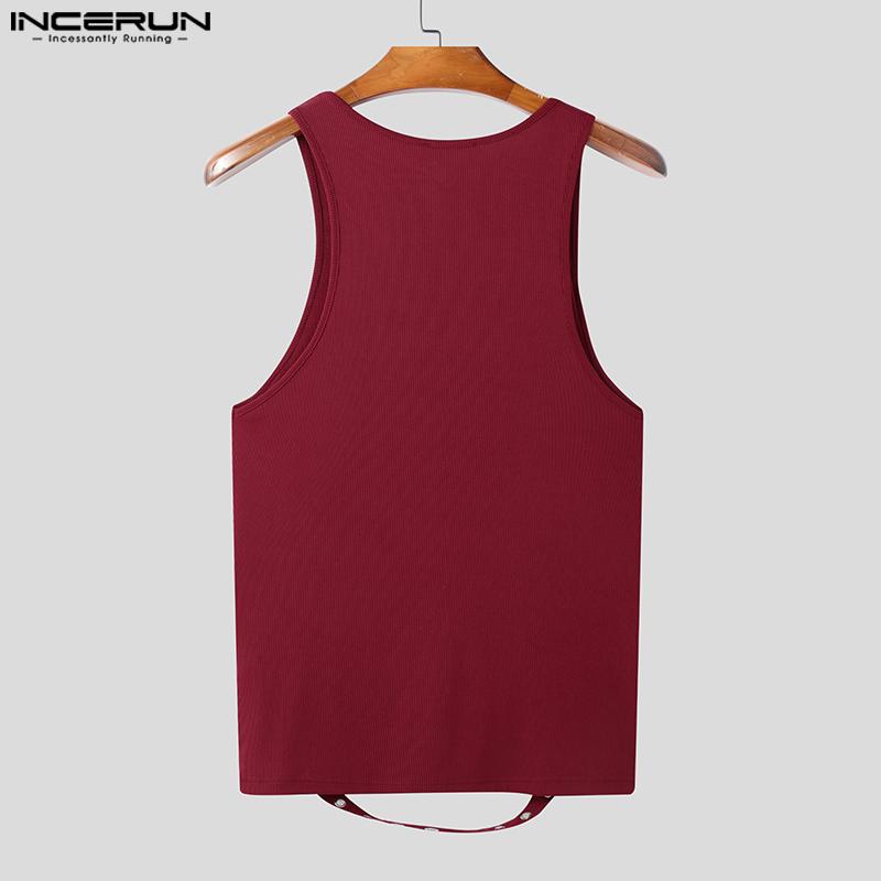 INCERUN Men Summer Sleeveless Strap Patchwork Casual Skinny Tank Tops