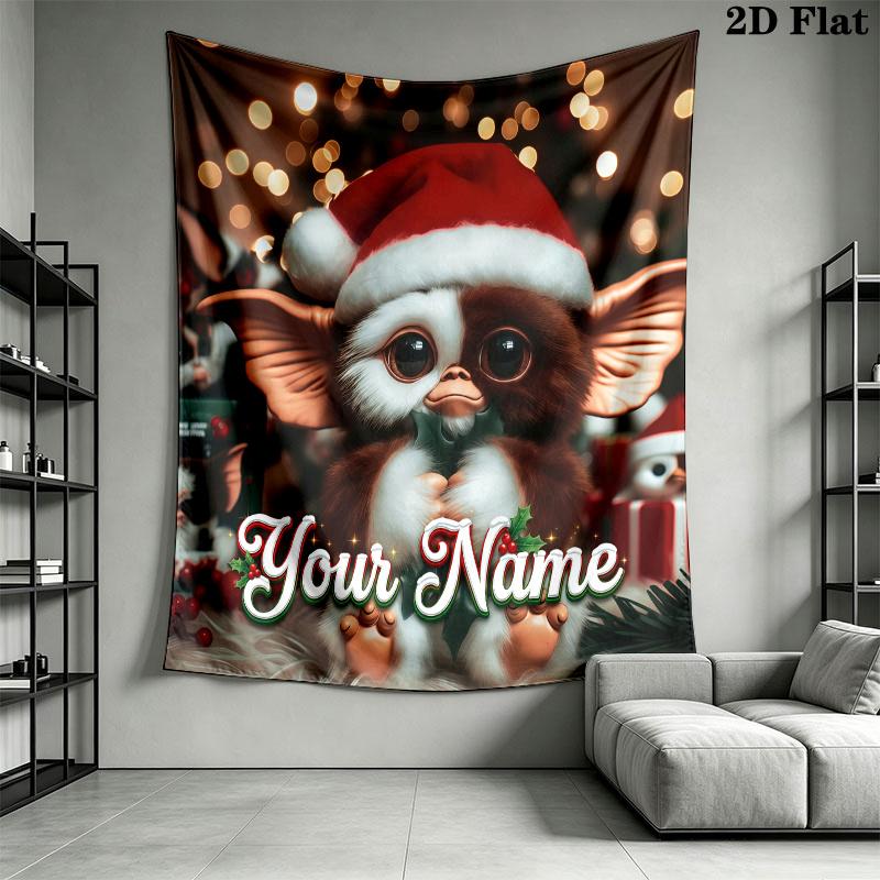 Gremlins Gizmo Custom Name Wall Tapestry Aesthetic Wall Hanging Printed Fabric Blanket Decorative Tapestries for Bedroom Living Room Home Decor