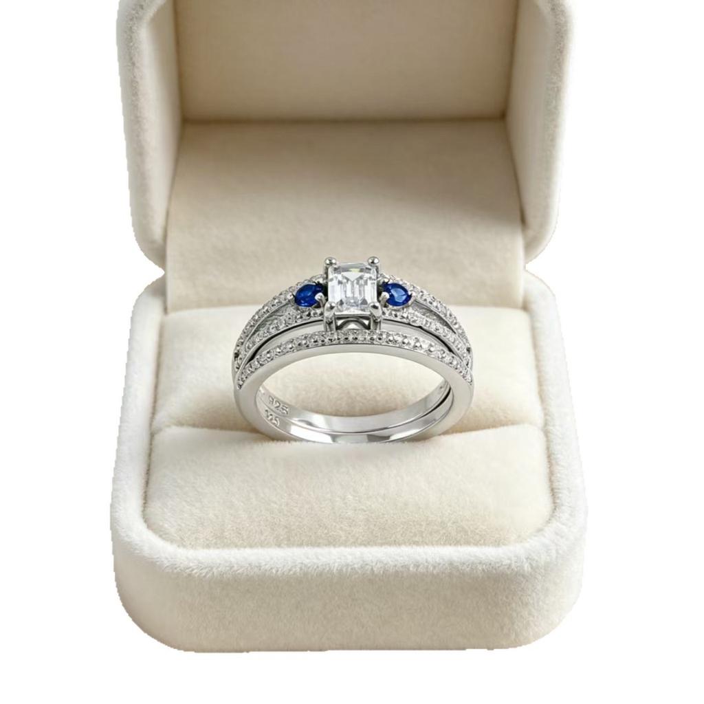 European and American Fashion Trendy Personalized Diamond-encrusted Square Ring Set, Vintage Simple and Versatile with a Distinctive Temperament