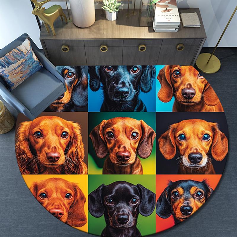 Dachshund Round Area Rug,Carpet Rug for Living Room Bedroom Sofa Playroom Decor,Non-slip Floor Mat