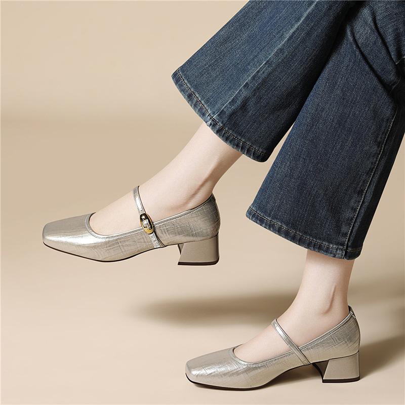 French Thick Heel Single Shoes Fashion Light Luxury Spring New Mary Jane Small Leather Shoes with Skirt Commuter High Heels Women's Shoes