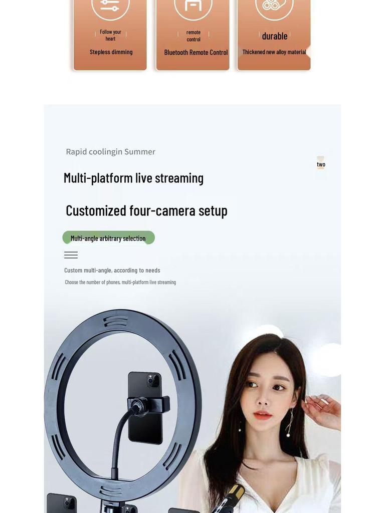 Mobile Live Broadcast Selfie Stick with Integrated Floor Tripod & Fill Light