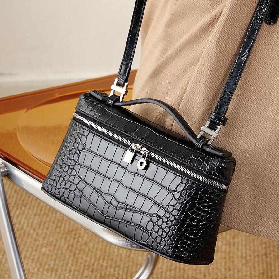2025 New Cowhide Small Bag Crocodile Pattern Lunchbox Bag High-end Handbag Genuine Leather Women's Bag Shoulder Crossbody Bag