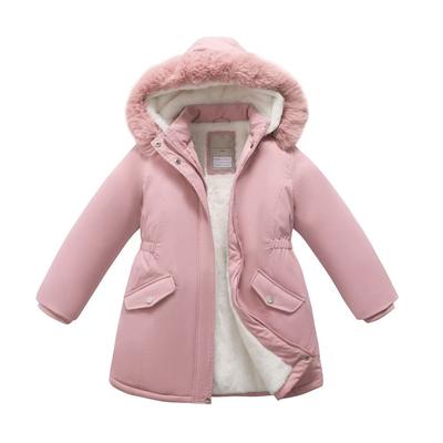 Girls Fleece-lined Jackets Children Winter Fur Collar Hooded Coat Kids Thickened Velvet Outerwear Teen Padded Parkas Clothes