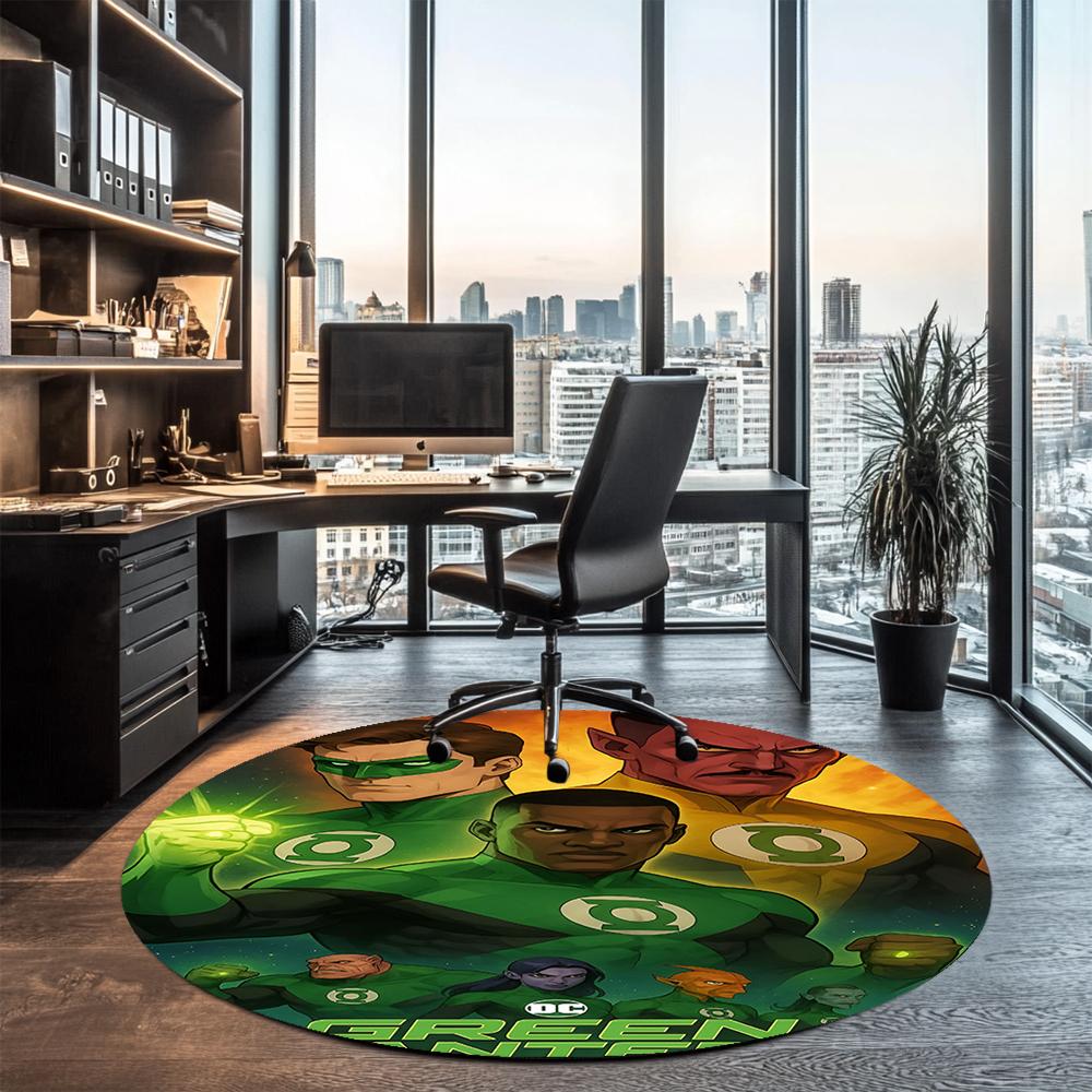 Green Lantern Printed Round Rug Carpet Chair Rug Area Rug Entryway Doormats,for Office Chair Living Room Bedroom Kitchen Room.
