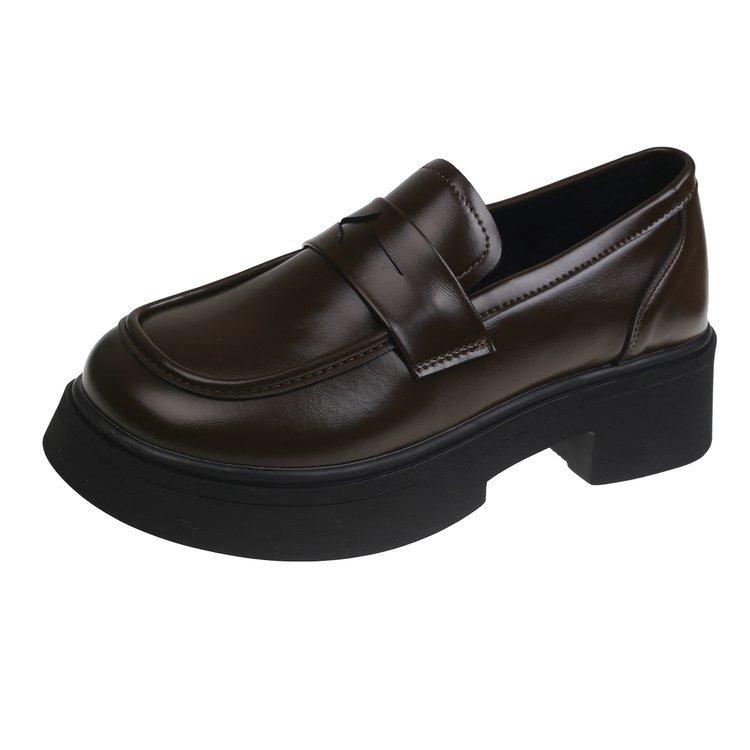 

Весна 2025 новые лоферы на платформе, клиновидном каблуке, туфли-лодочки с круглым носком, модные маленькие кожаные туфли на один педаль 40 коричневый