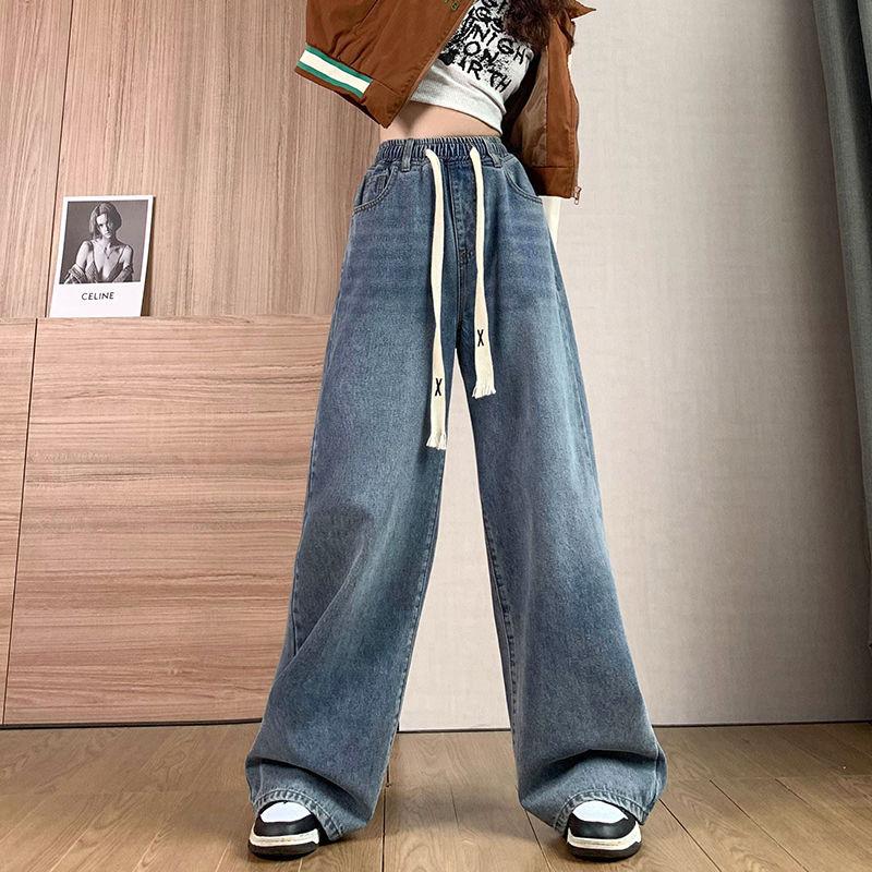 Plus Größe M-6XL Vintage Cargo Jeans Damen Frühling Herbst Y2k Streetwear Lose Hohe Taille Jeans Gerade Breite Bein Cargo Jeans Damen