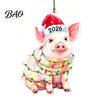 Decorative Animal Figurines for Home Christmas Hanging Ornaments with Lanyard, Cute Double Sided Pendant 2026 Holiday Tree Pendants Santa Hat, 2D Flat