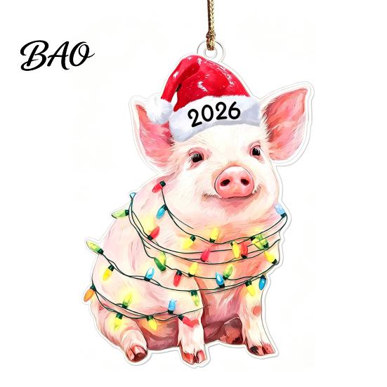 Decorative Animal Figurines for Home Christmas Hanging Ornaments with Lanyard, Cute Double Sided Pendant 2026 Holiday Tree Pendants Santa Hat, 2D Flat
