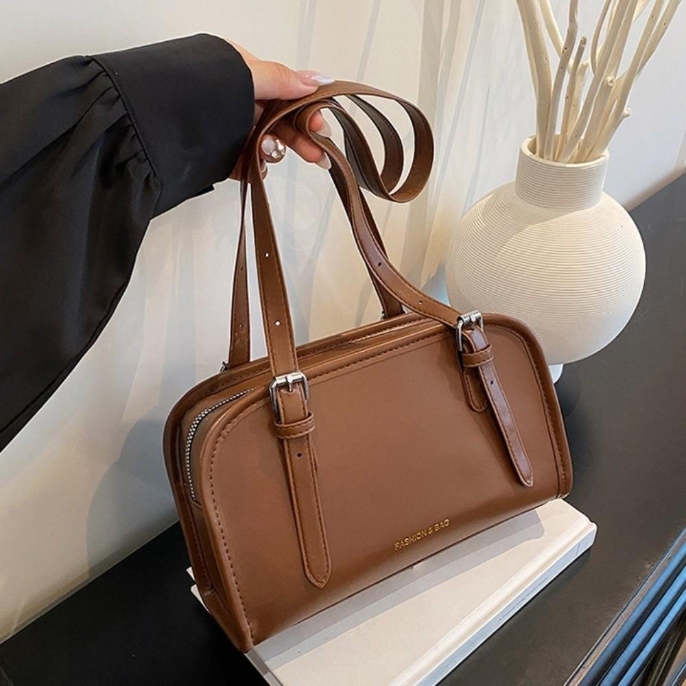 Underarm Boston Bag Korean Style PU Leather Handbag Trendy Single Shoulder Bag Girls