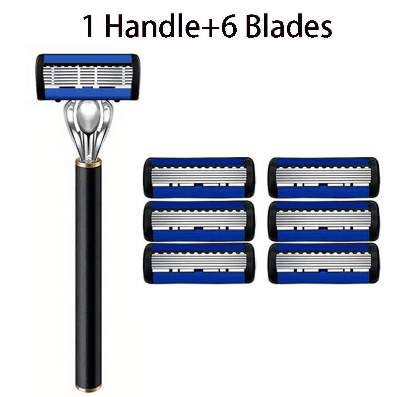 6-warstwowe ostrze do maszynki do golenia, klasyczne ostrze do maszynki do golenia wielokrotnego użytku, czarne wymienne ostrze do maszynki do golenia, bezpieczna męska maszynka do golenia manualna