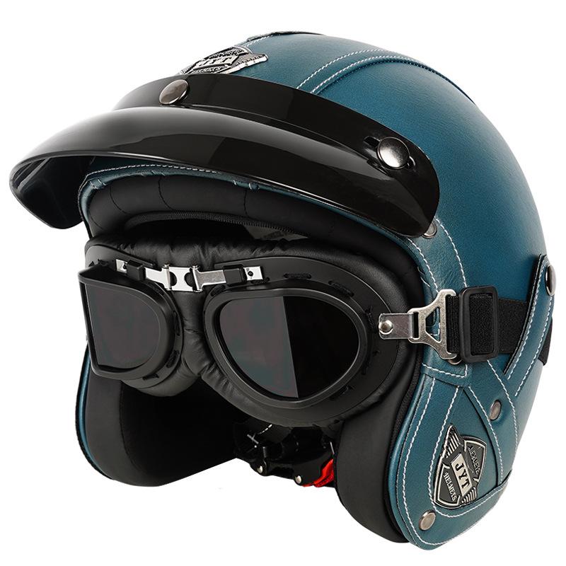 Casco de motocicleta Harley Prince Cruiser retro con certificación 3C, de cuero, para hombre y mujer, para todas las estaciones, para motocicleta eléctrica, 3/4/5