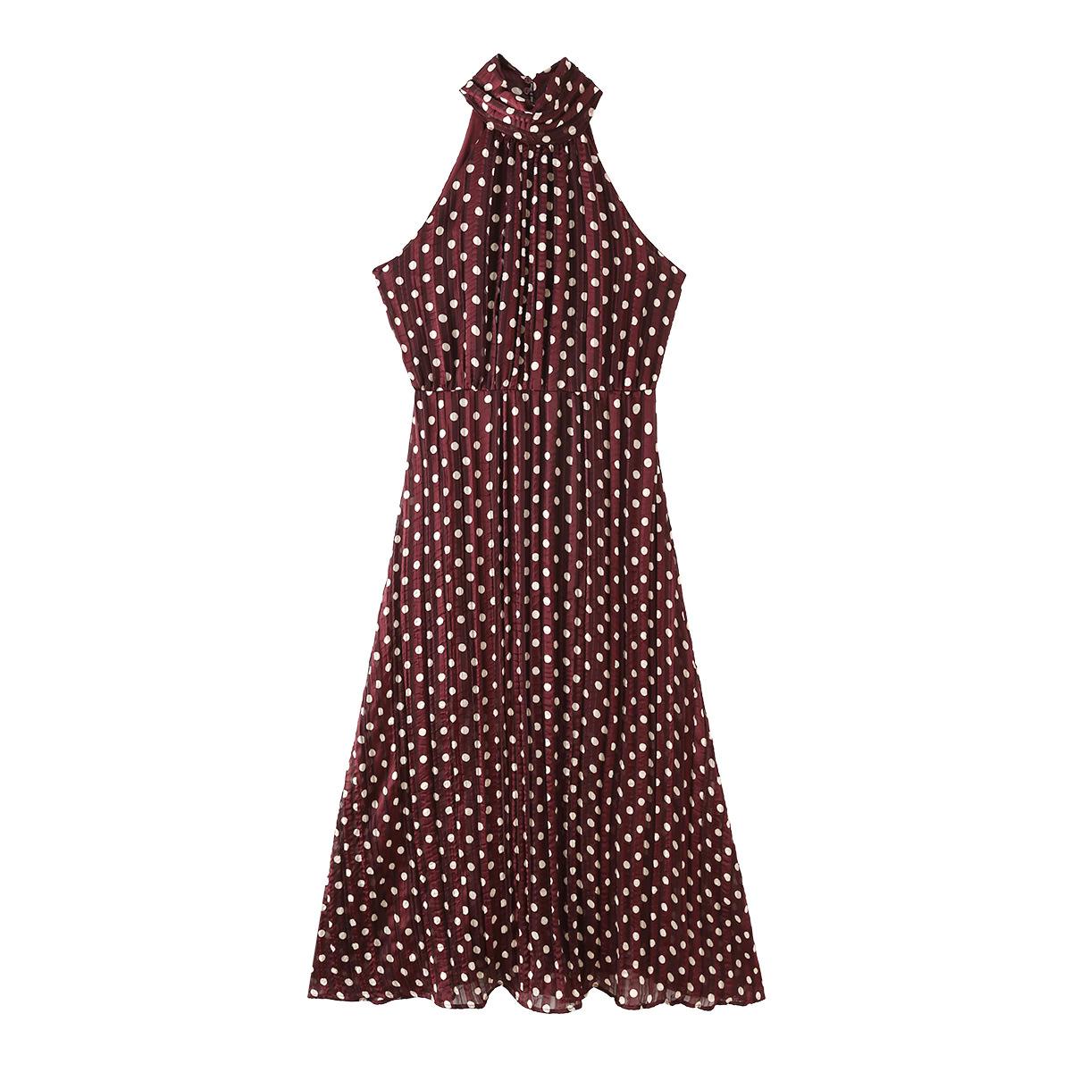 Spring 2026 Women s European & American Style Polka Dot Halter Neck Midi Dress 26006 Medium
