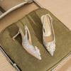 7521-8 [sheepskin] high-heeled wedding shoes women's thin heels 2025 new pointed sandals sequined pearl single shoes