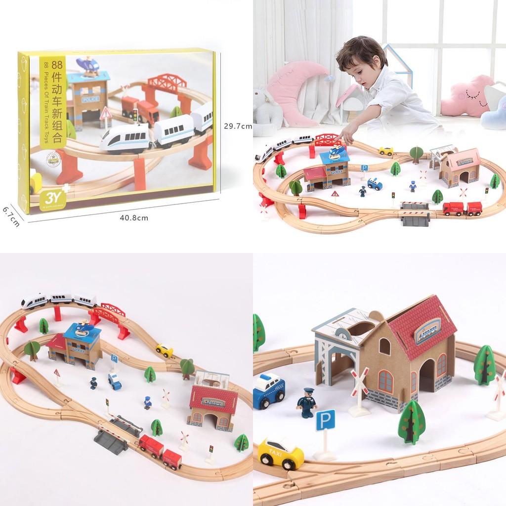Wooden Train Track Toy Set With 88 Pieces For Creative Diy Kids Play
