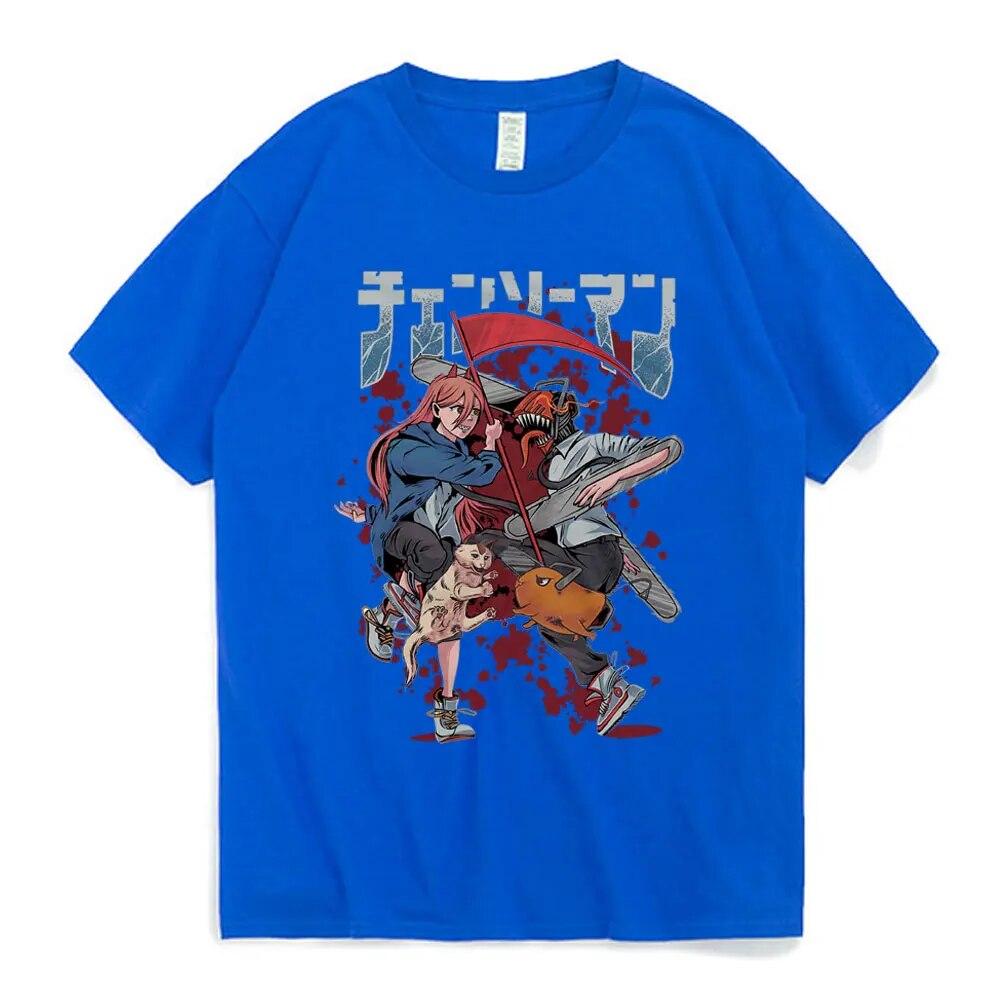 Japanese Anime Chainsaw Unisex T-shirt Unisexga Makima Power Denji Pochita Graphic Print T-shirts Unisex Oversized Streetwear Tees