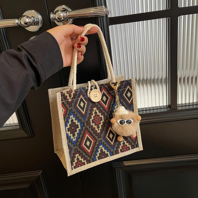 Tragbare Bento-Tasche Lässige Tragetasche für Damen Ethnischer Stil Pendler-Handtasche Einfache Große Kapazität Einkaufstasche Geschenke