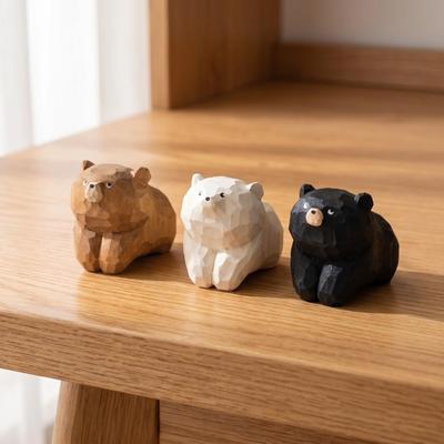 Ornement Décoration Sculpture sur Bois Mignonne Figurines d'Ours en Bois Statuette d'Ours Mini Drôle Chambre à Coucher