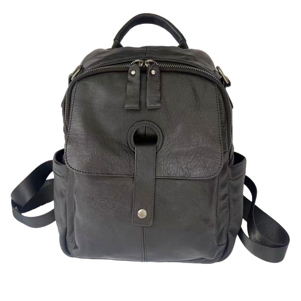 Leather Backpack Ladies Black First Layer Cowhide Ladies Backpack Trendy Fashion Versatile Soft Leather Women'S Bag
