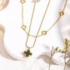 Elegant Four-Leaf Clover Double-Layer Necklace, Black & White Titanium Steel Clavicle Chain