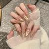 Luxury Gold Gilded Polka Dot Manicure: Elegant Autumn/Winter Long Wearable Nail Tips