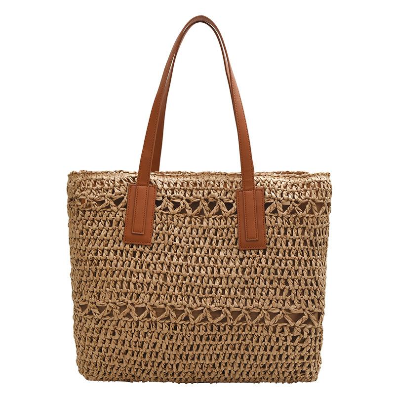 

Летняя новая плетеная сумка из соломы, модная, на плечо, сумка-тоут, полая, из плетеного папируса, женская сумка хаки