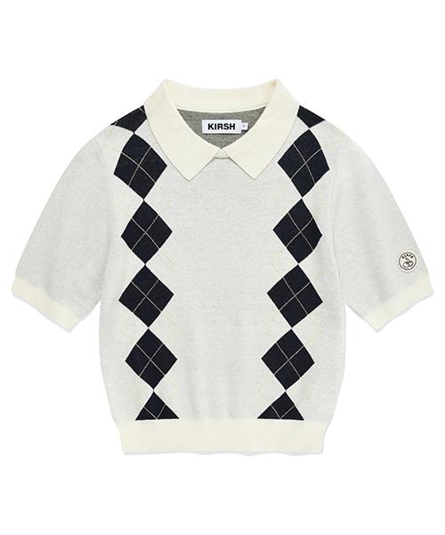 Kirsh Argyle Pattern Shorts Sleeve Knit [Ivory] 1