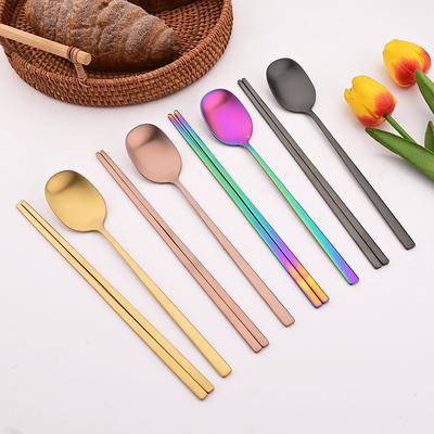 4Set Korean Dinnerware Set Rainbow High Quality Stainless Steel Flatware Set Matte Dinner Spoon Chopsticks Tableware Cutlery Set