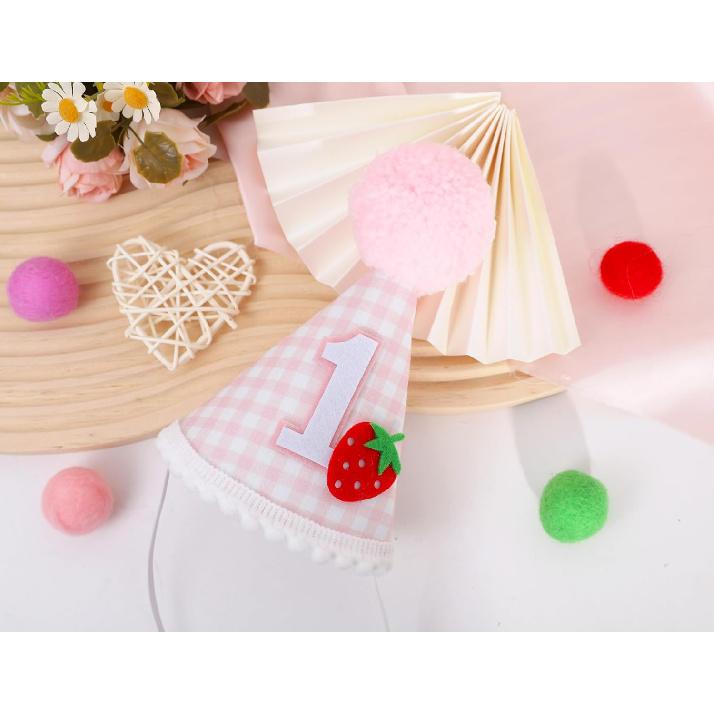 Strawberry 1st Birthday Hat - Girl Sweet One Birthday Decorations, Girls Pink First Birthday Crown, Strawberry Theme Cake Smash Props, Berry Sweet