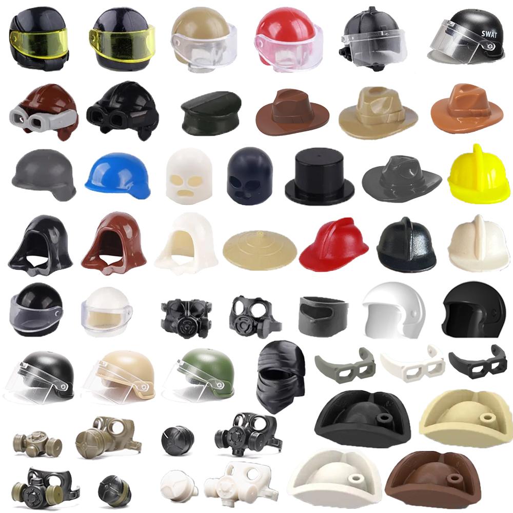 Military Soldier Figure Helmet Building Block Motorcycle Racing hat Cape cap Building Block Weapon Accessories Gift Toy Kid J052
