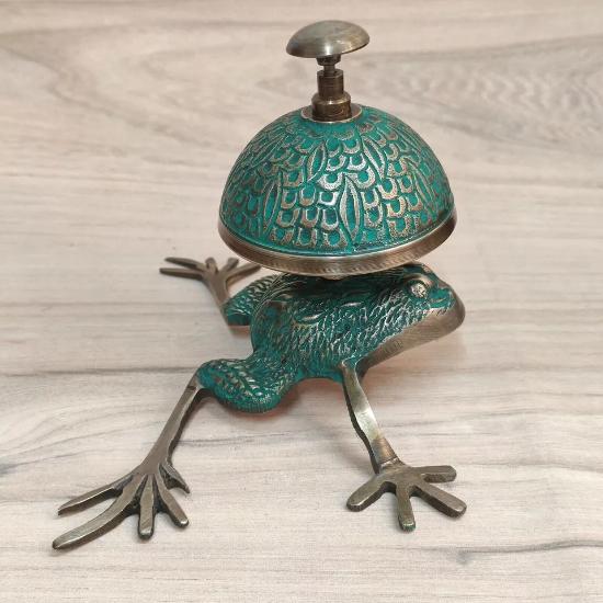 Nautical Brass Frog Desk Bell Vintage Antique Hotel Counter Reception Bell Decor