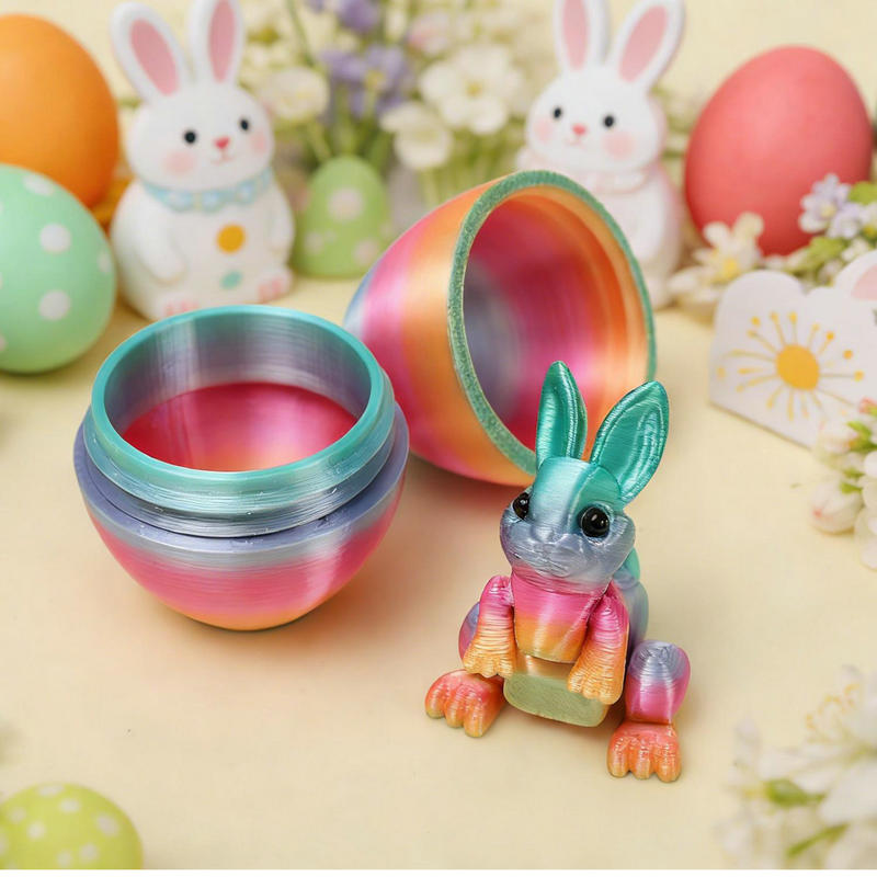 Kids Childrens 4pcs Cute 3D Printed Rabbit Egg Playset with Mini Bunny Surprise Egg for Easter Party Favors Birthdays Gift Presents Goodies Filler